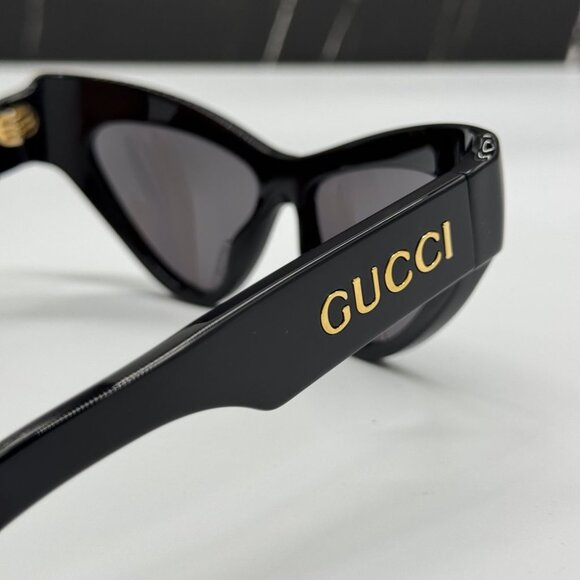 NEW GG1294S 001 GUCCI SUNGLASSES SHINY BLACK GREY CAR EYE WOMEN EYEWEAR GUCCI - Picture 9 of 12